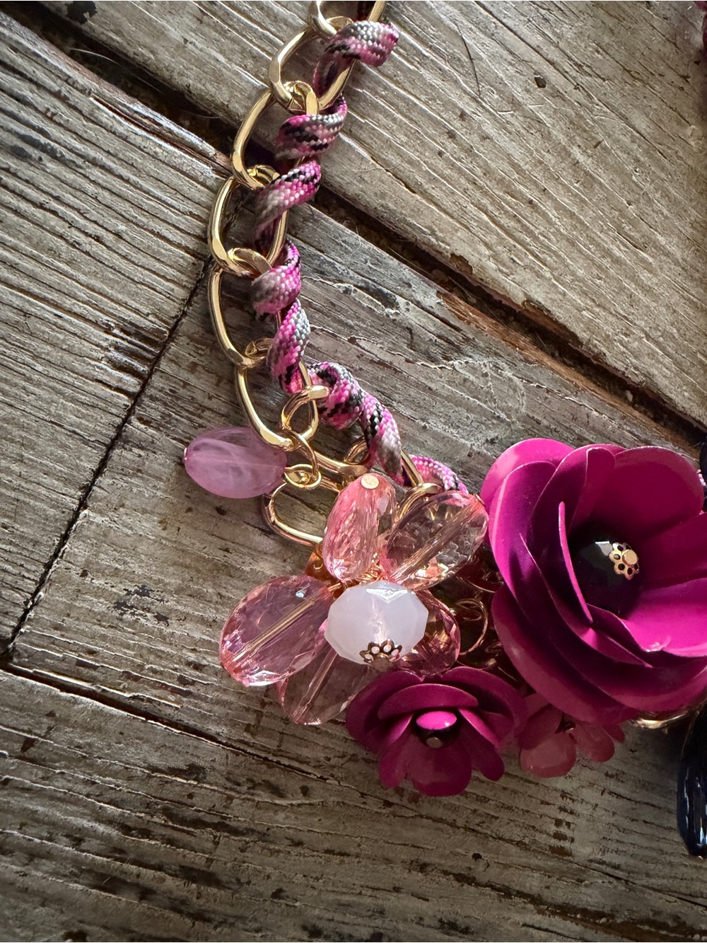 Aratta Statement Floral Necklace in Hot Pink and Navy - Picture 2 of 4